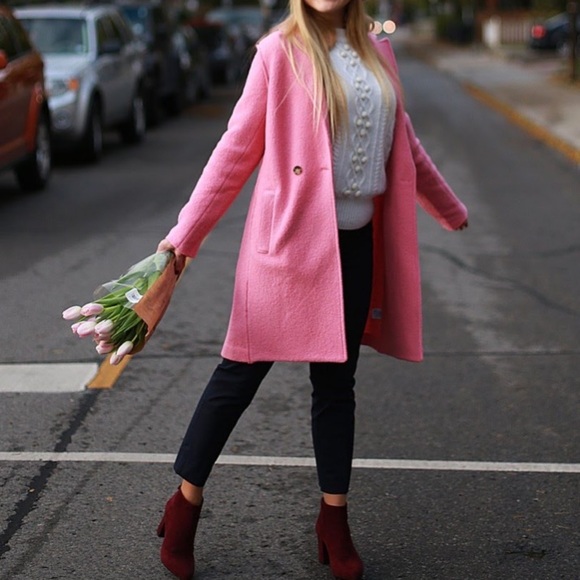 J. Crew Italian Boiled Wool light Pink Wool Coat Size 0 - Picture 2 of 9